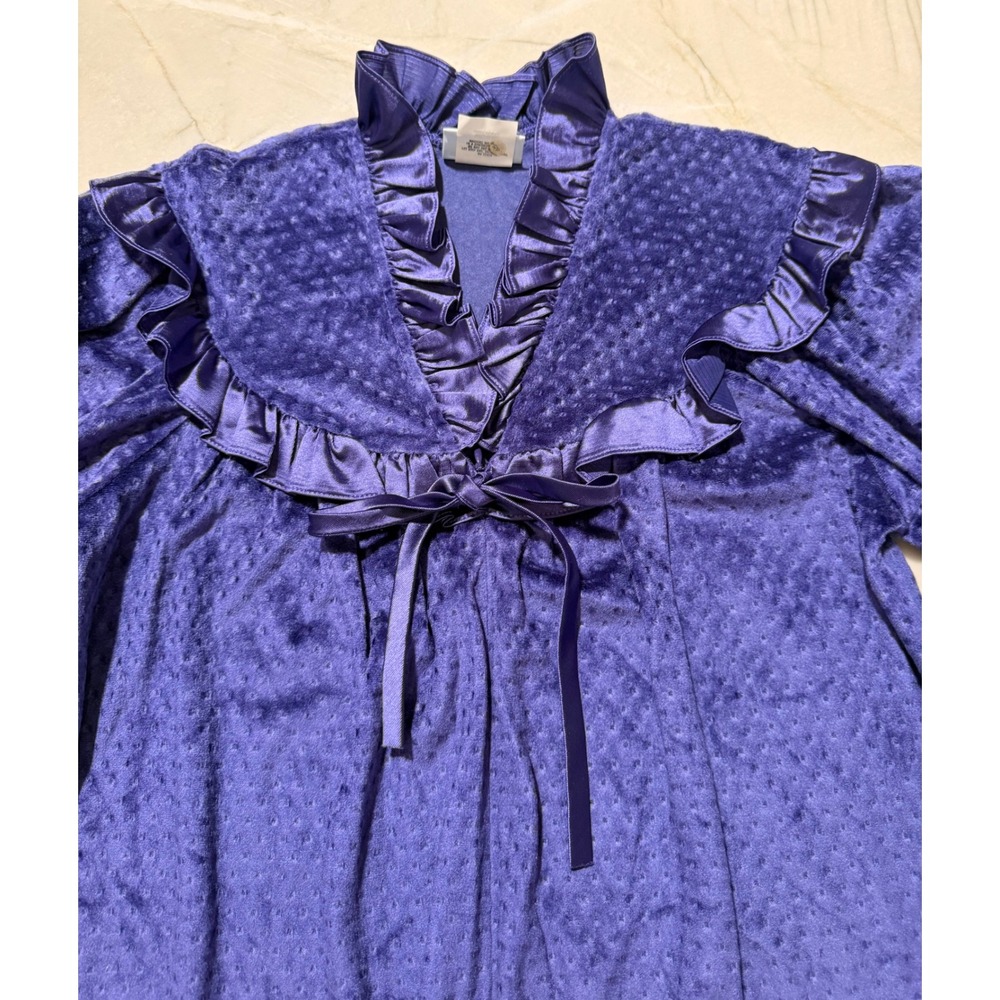 Donna Richard Gilligan O'Malley Vintage Purple Velvet Ruffle Maxi Robe USA Made - Picture 5 of 16